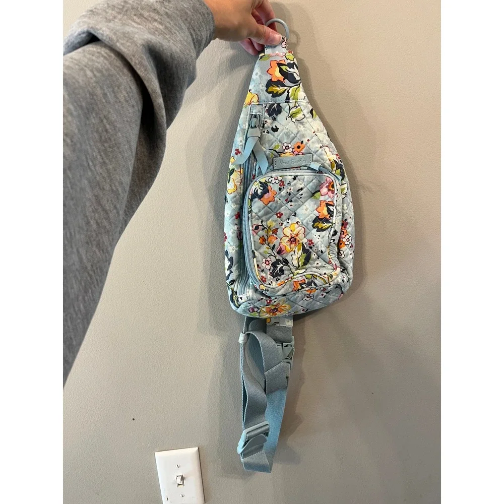 Vera Bradley Mini Sling Backpack Light Blue Floral Quilted Cotton Crossbody Bag